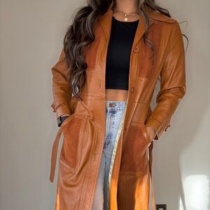 Vintage Fields by Garfin Leather Brown Trench Coat